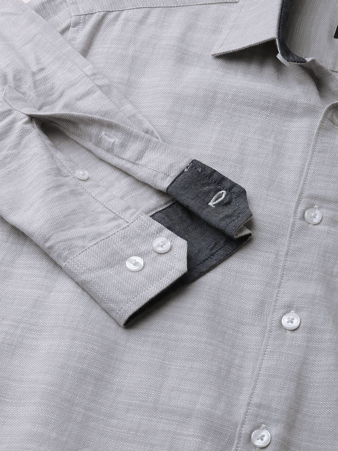 VASTRADO Men Classic Cutaway Collar Textured Cotton Slim Fit Casual Shirt