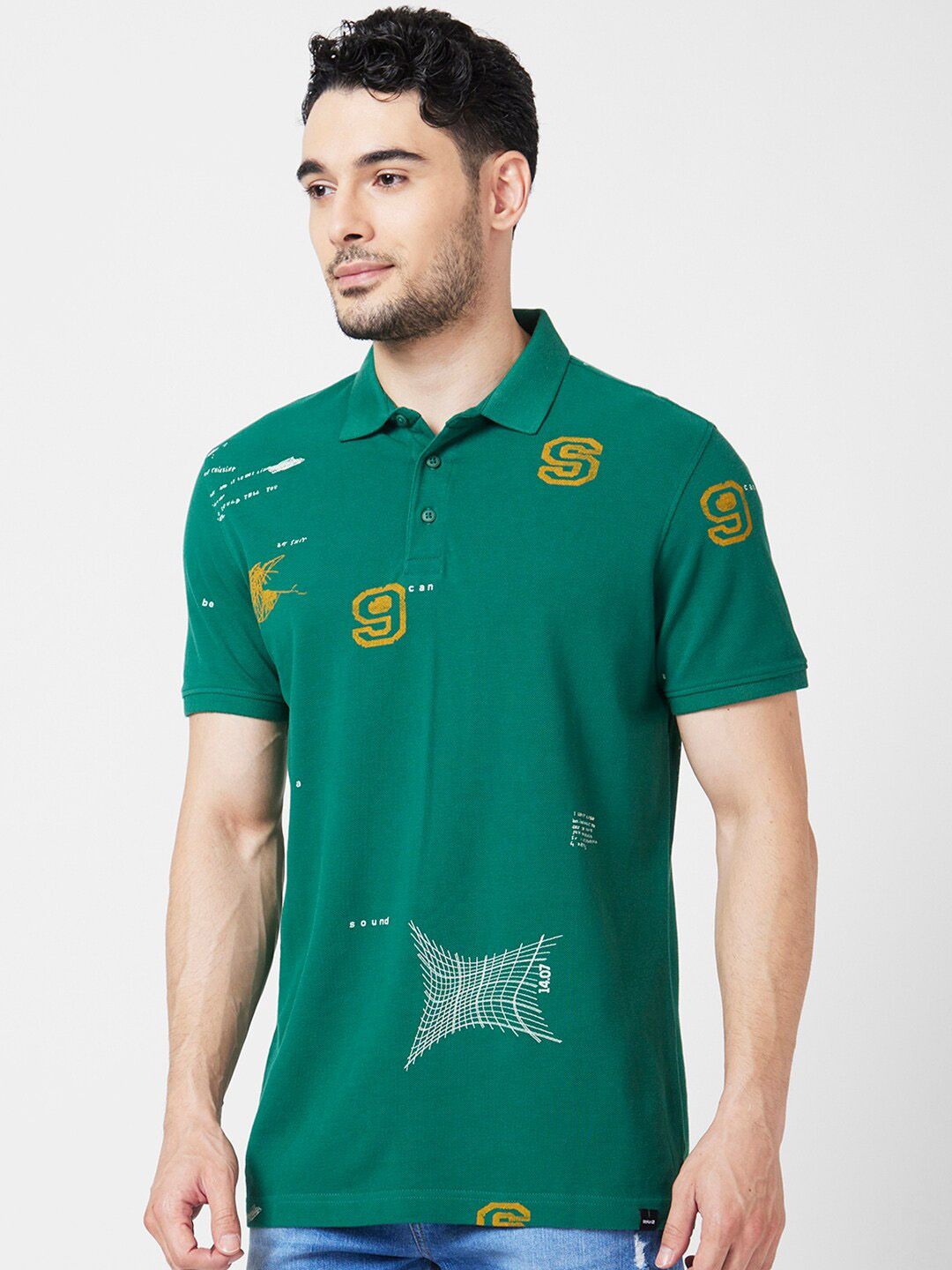 SPYKAR Conversational Printed Polo Collar Slim Fit Cotton T-shirt