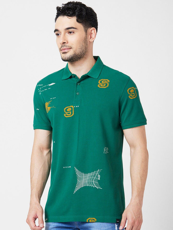 SPYKAR Conversational Printed Polo Collar Slim Fit Cotton T-shirt