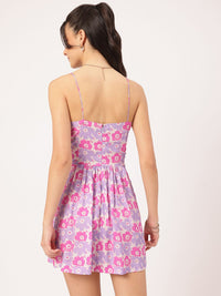 DressBerry Soft Pastel Floral Printed Shoulder Straps Fit & Flare Mini Dress