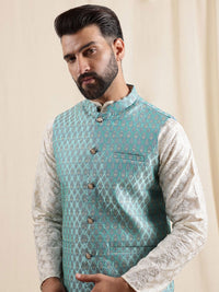 Anouk Ethnic Motifs Embroidered Mandarin Collar Zari Kurta With Pyjamas & Nehru Jacket