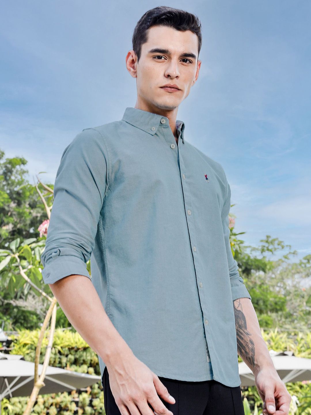 Thomas Scott Men Premium Regular Fit Button-Down Collar Solid Cotton Casual Shirt