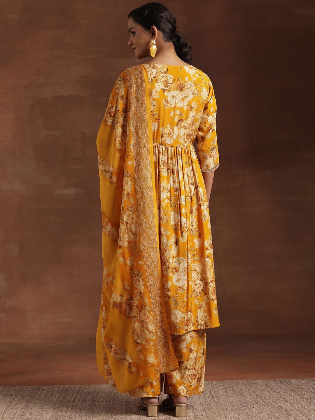 Libas Floral Printed Empire Sequinned A-Line Kurta With Palazzo & Dupatta