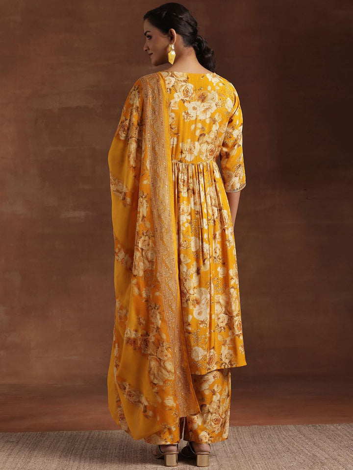 Libas Floral Printed Empire Sequinned A-Line Kurta With Palazzo & Dupatta