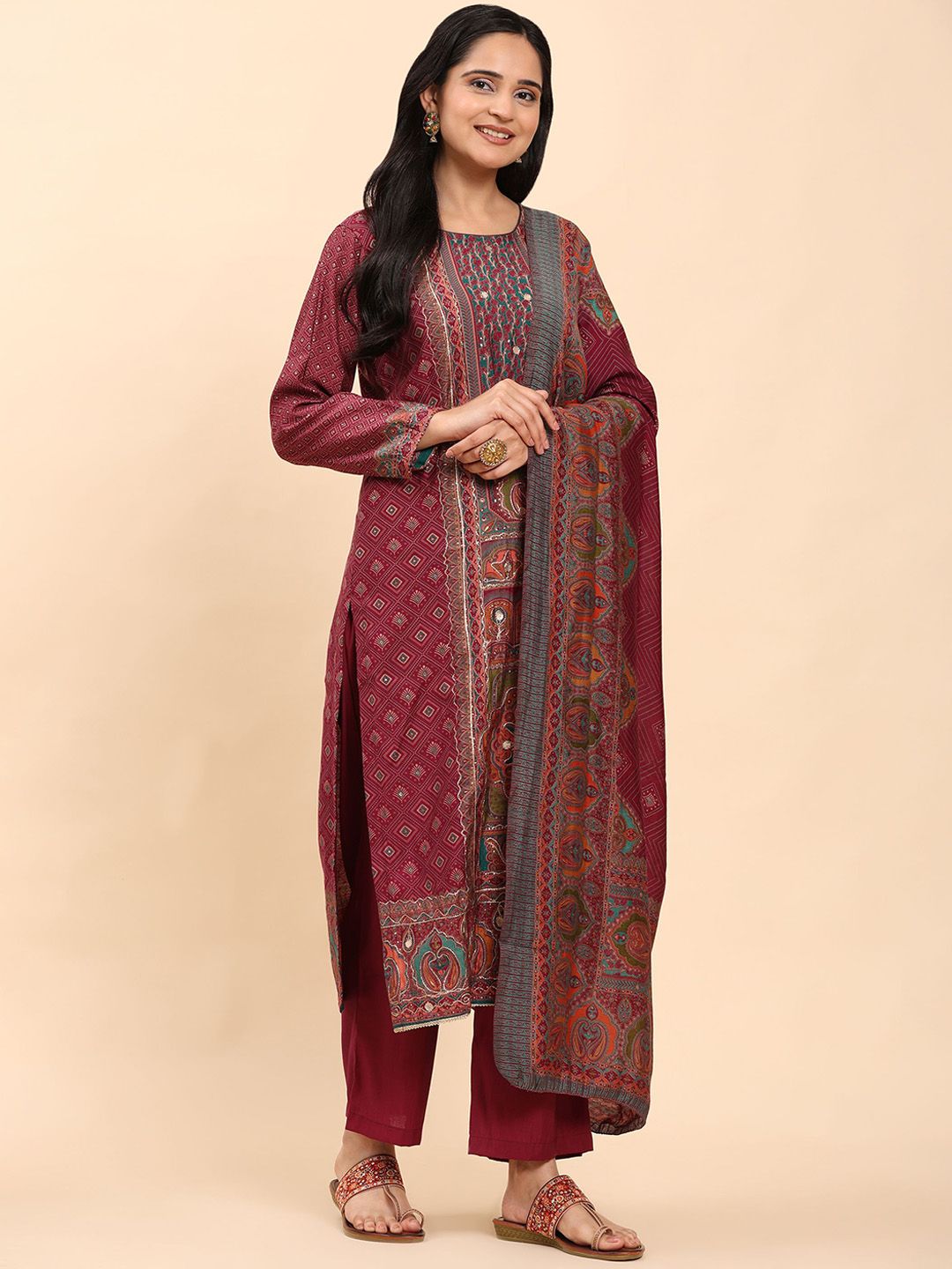 Mamicha Women Floral Embroidered Regular Pure Cotton Kurta with Palazzos & With Dupatta