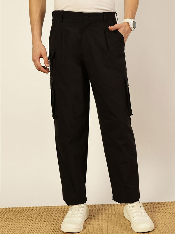 Thomas Scott Men Smart Loose Fit Mid-Rise Easy Wash Lipated Cargos Seluar