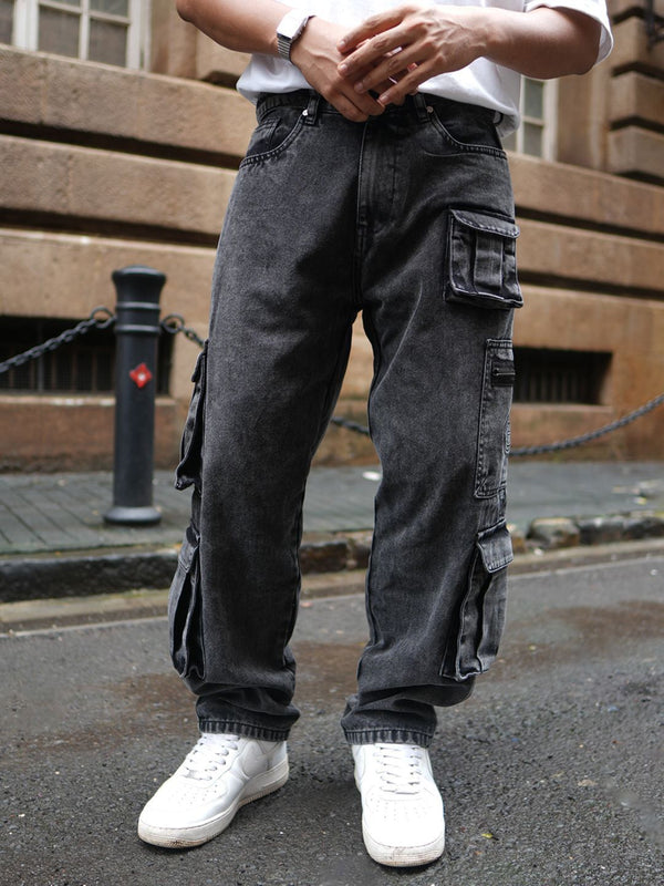 Powerlook Men Loose Baggy Fit Pure Cotton Denim Cargos