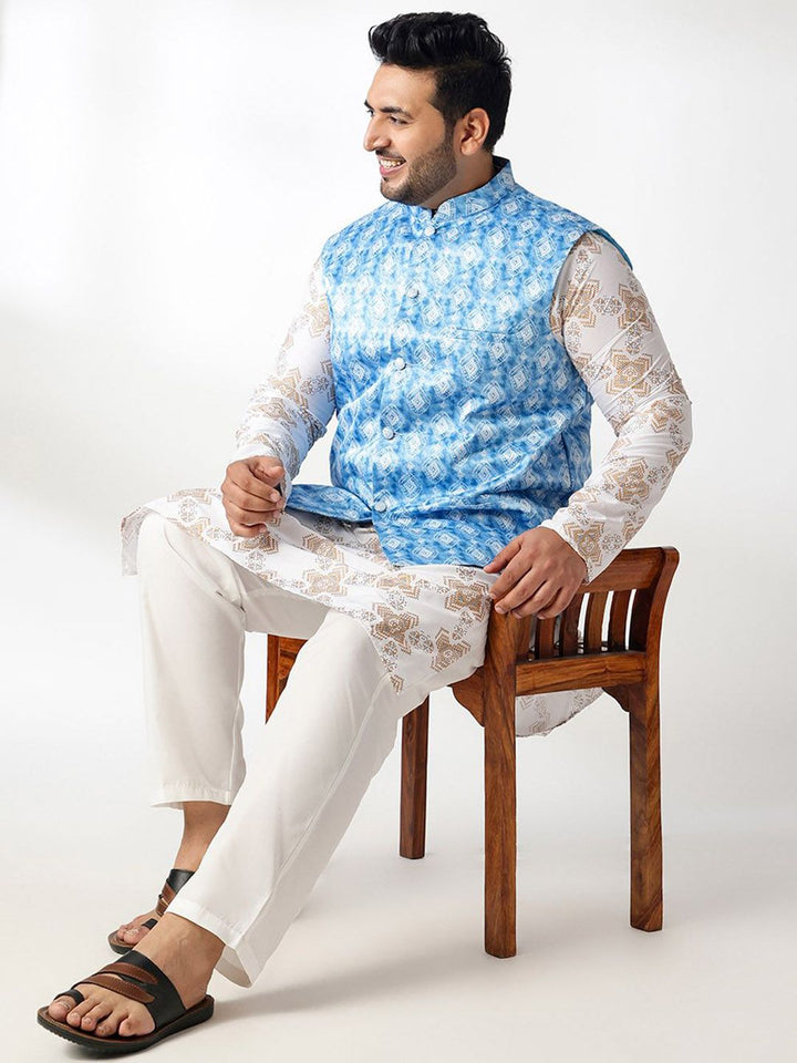 SOJANYA PLUS Men Plus Size Geometric Printed Kurta with Pyjamas