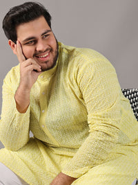 SOJANYA PLUS Plus Size Lelaki Motif Etnik Sulam Kurta Kapas Tulen Bersama Piyama
