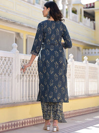 KALINI Floral Printed V Neck Straight Kurta With Trousers & Duppatta
