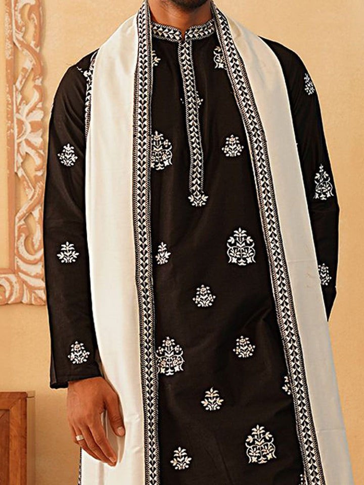 Jompers Floral Embroidered Sequinned Kurta With Pyjamas & Dupatta