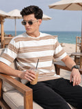 Eszett Brushed Brown Tshirt Striped Cotton Round Neck Drop-Shoulder Sleeves Oversized Fit T-shirt