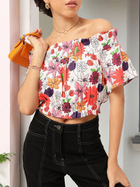 DressBerry Dainty Daisies Smocked Bardot Crop Top