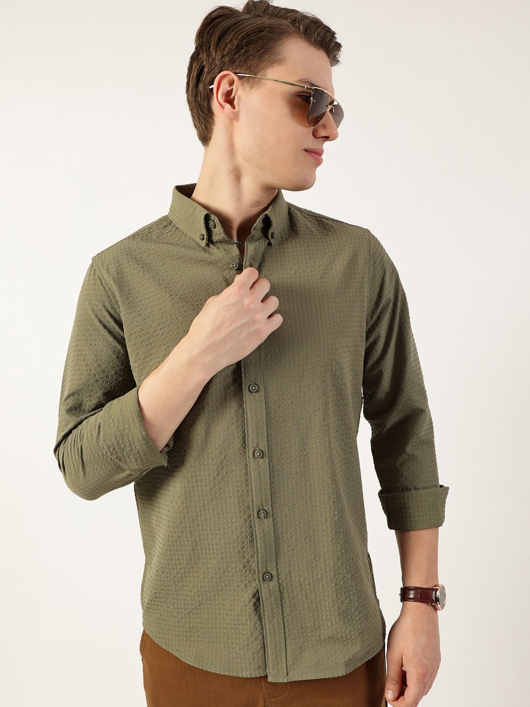 Thomas Scott Men Smart Button-Down Collar Textured Slim Fit Casual Shirt