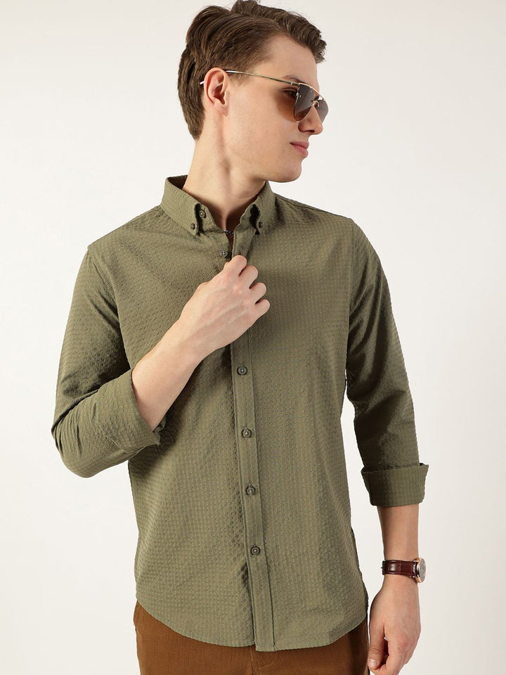 Thomas Scott Men Smart Button-Down Collar Textured Slim Fit Casual Shirt