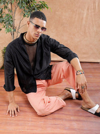 The Indian Garage Co Men Relaxed Fit Solid Warp Knit Lace Resortwear Shirt