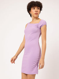 DressBerry Lavender Love Asymmetric Neck Ribbed Bodycon Mini Dress
