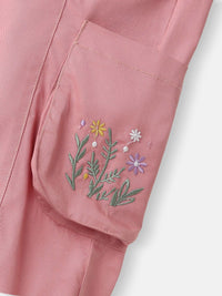 Nauti Nati Girls Cotton Cargo Joggers Floral Embroidery with Pockets