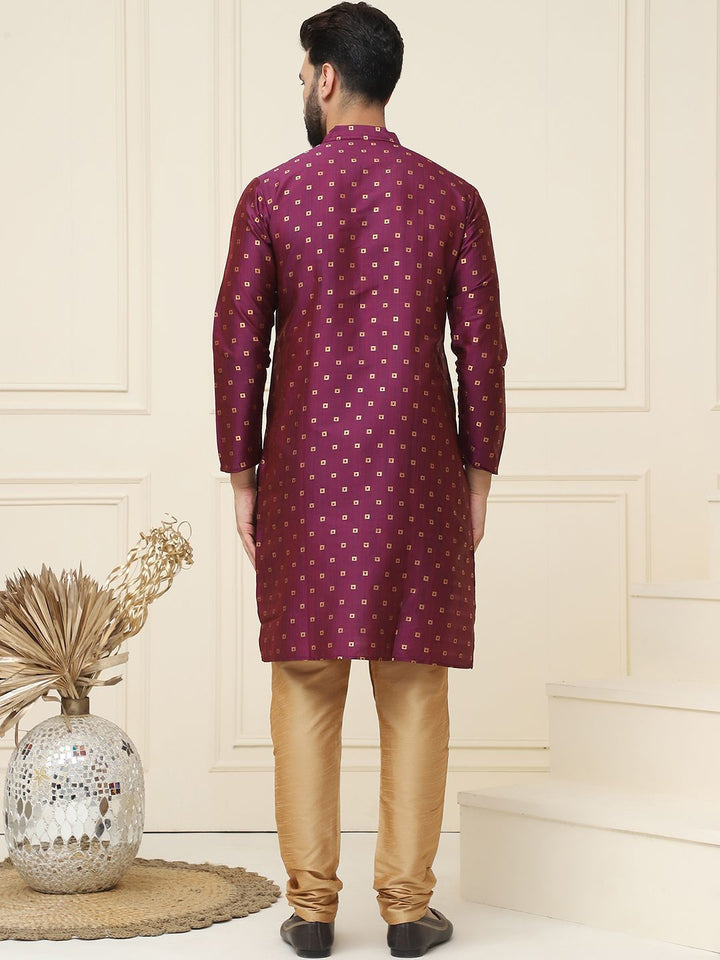 SOJANYA Kurta Kolar Mandarin Rekaan Tenun Geometrik Dengan jaket Churidar & Nehru