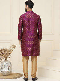 SOJANYA Kurta Kolar Mandarin Rekaan Tenun Geometrik Dengan jaket Churidar & Nehru