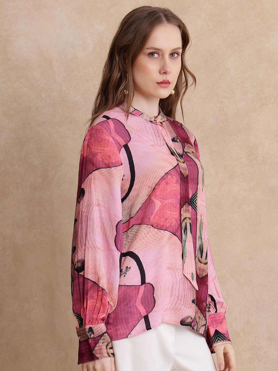 RAREISM Women Round Neck Abstract Print Cotton Top
