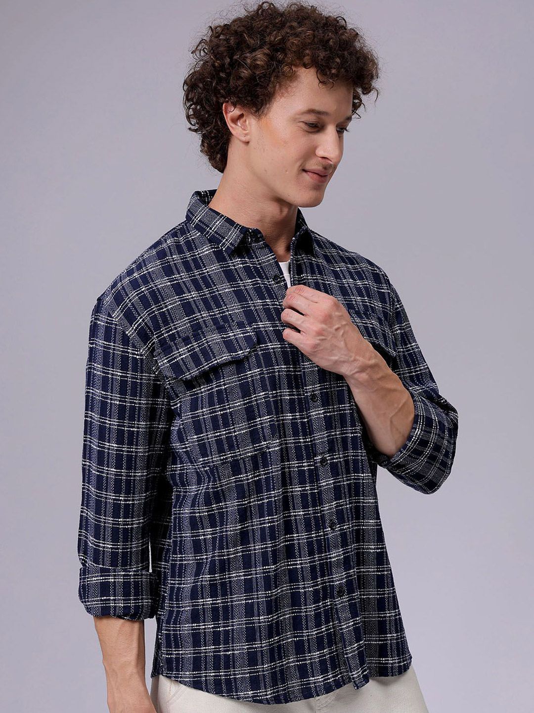 The Indian Garage Co Men Relaxed Fit Textured Checked Resortwear Shirt
