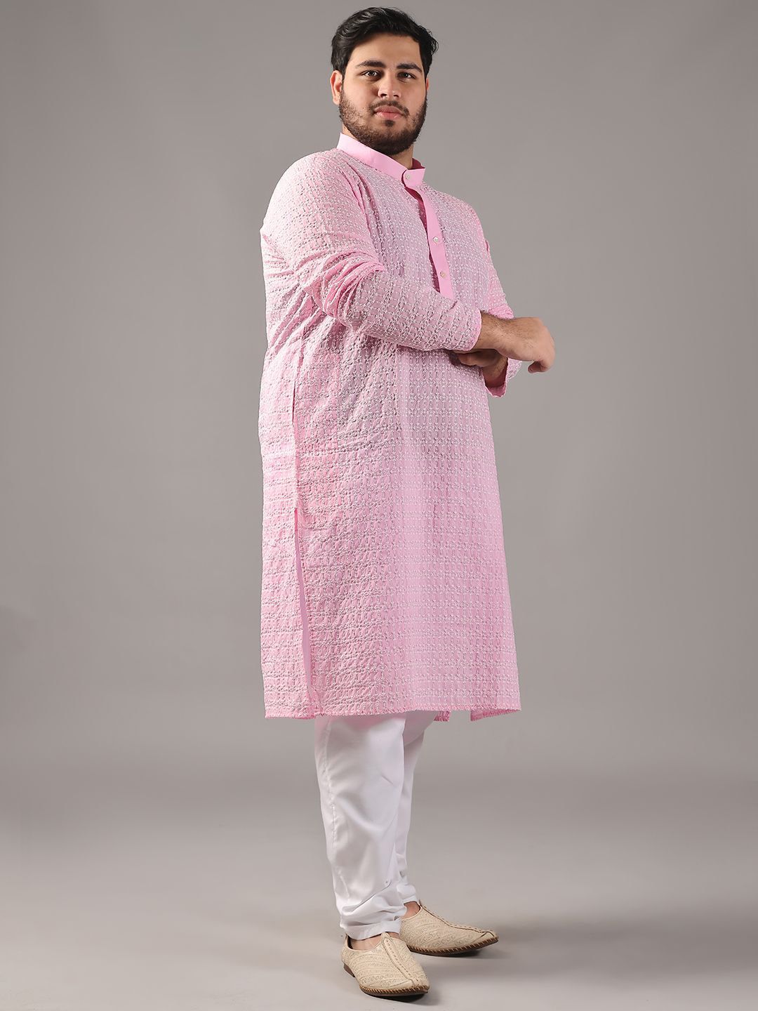 SOJANYA PLUS Size Embroidered Thread Work Band Collar Pure Cotton Straight Kurta