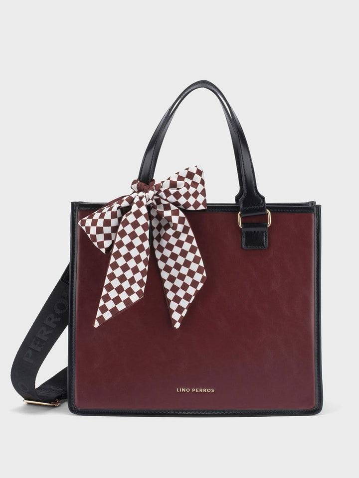 Lino Perros Checked Oversized Structured Tote Bag With Bow Detail