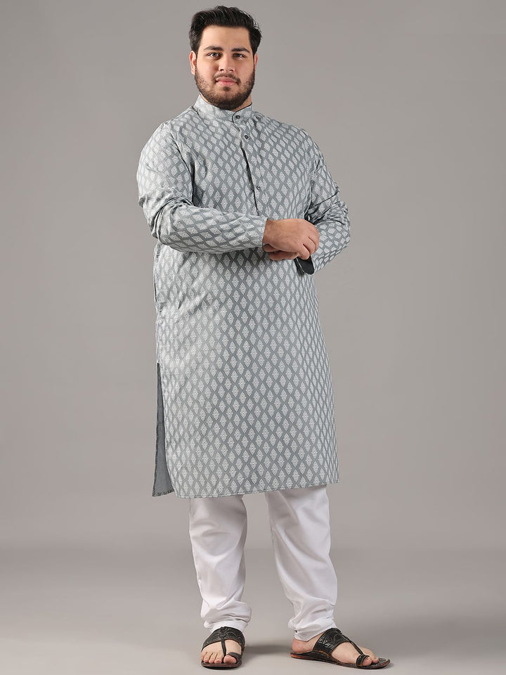 SOJANYA PLUS Plus Size Men Ethnic Motifs Printed Band Collar Straight Kurta With Pyjamas