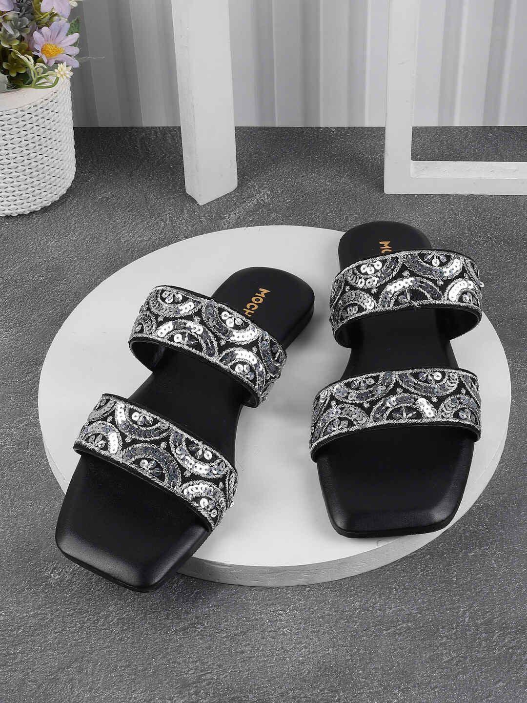 Mochi Women Embellished Open Toe Flats