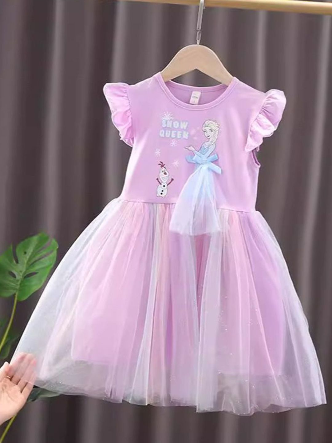 YK Girls Flutter Sleeve Fit & Flare Dress