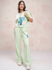 Tokyo Talkies Disney Women Stitch Printed Pure Cotton Boxy Fit T Shirt With Pant Co Ords