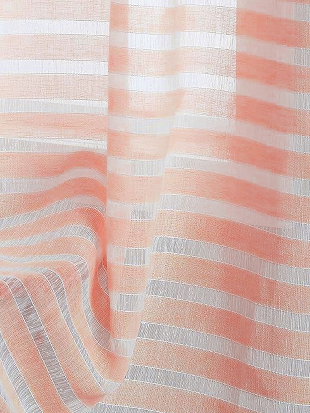 URBAN SPACE Peach-Coloured & White 2 Pieces Striped Sheer Window Curtain