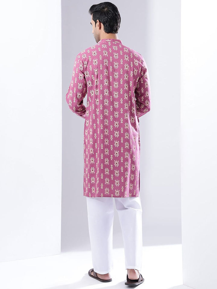Anouk Lelaki Motif Etnik Bercetak Ikat Kurta Lurus Perayaan