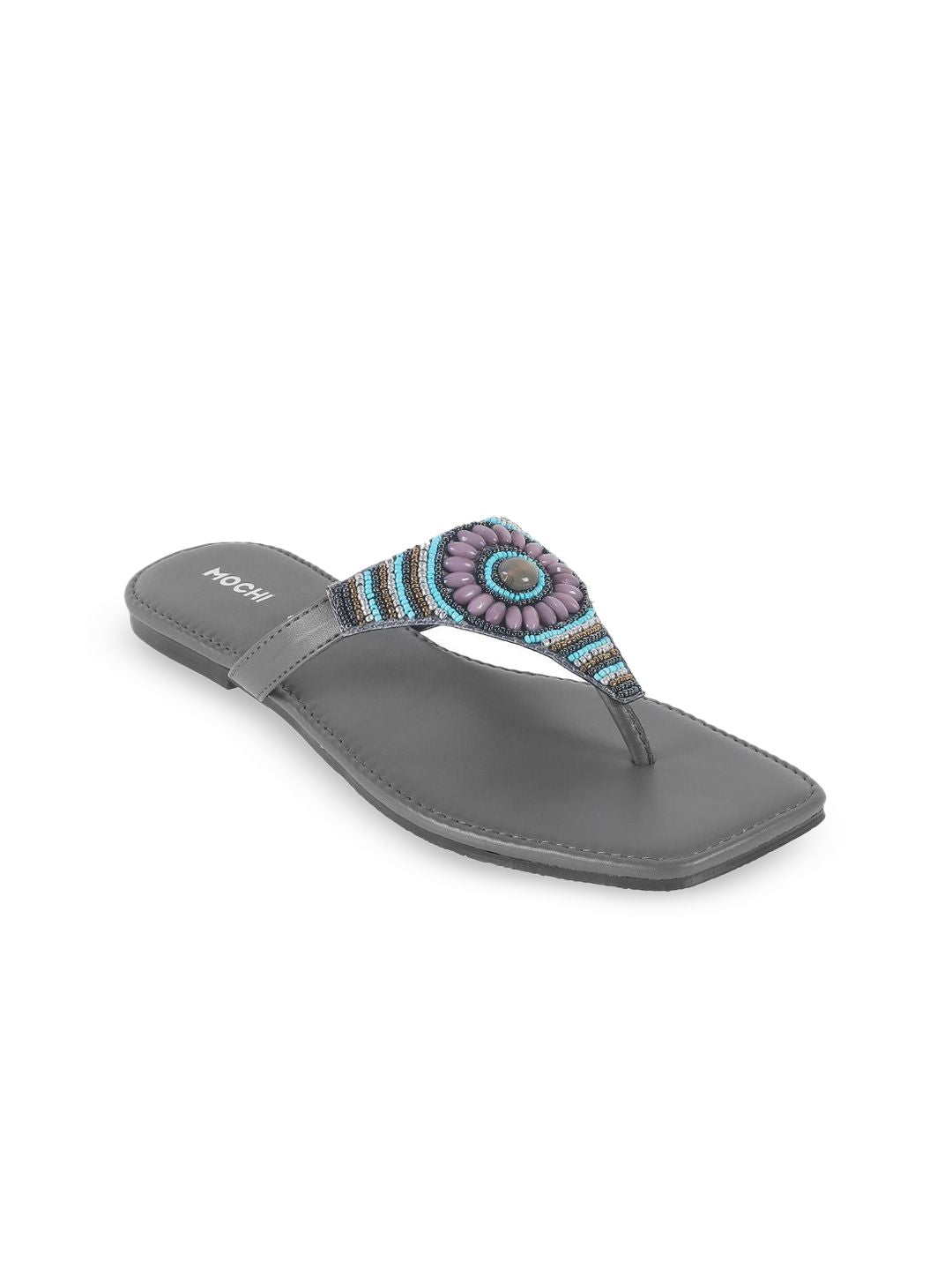 Mochi Women Embellished T-Strap Flats