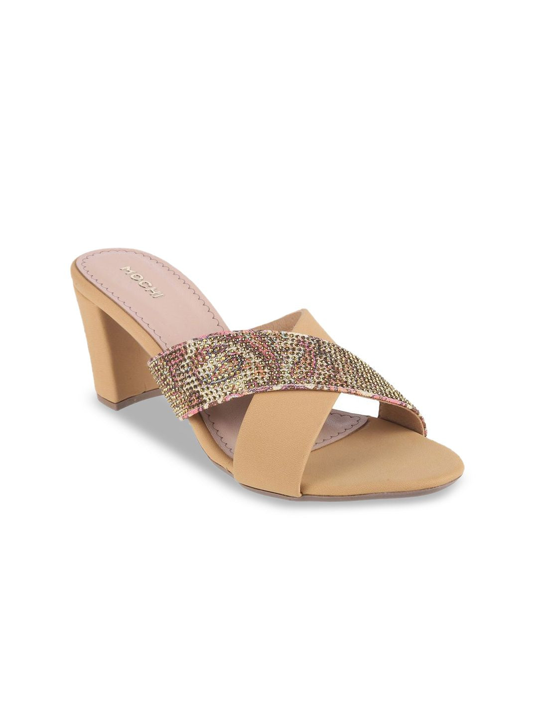 Mochi Women Embellished Block Peep Toes Heels