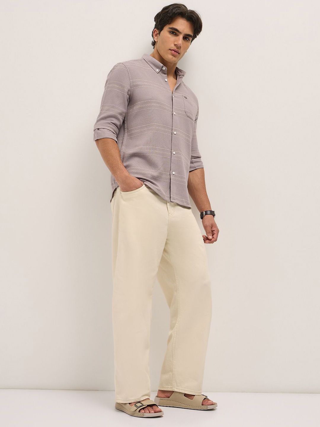 THE BEAR HOUSE Men Slim Fit Horizontal Stripes Opaque Striped Casual Shirt