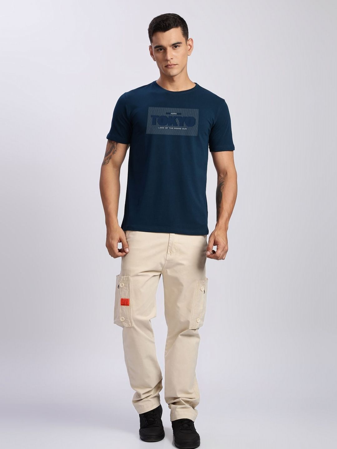 ADRO Typography Printed Round Neck Cotton T-shirt