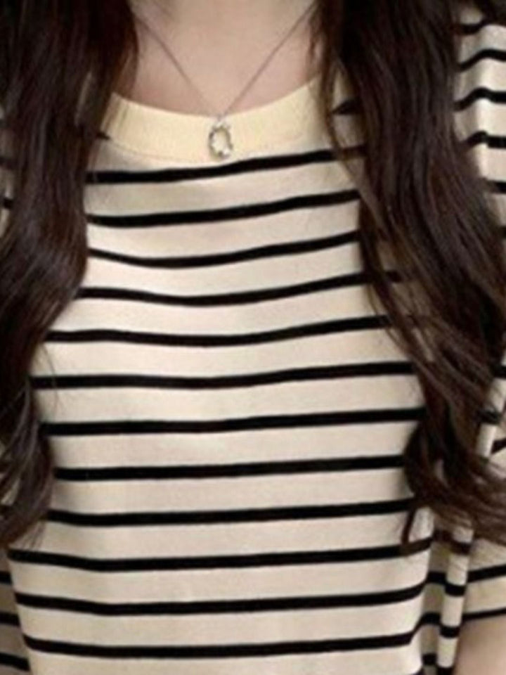 DressBerry Women Striped Drop-Shoulder Sleeves Regular Fit T-shirt