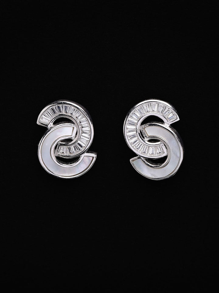 PANASH 925 Sterling Silver Bersalut Rhodium Ibu Mutiara & Stud Bertampal CZ