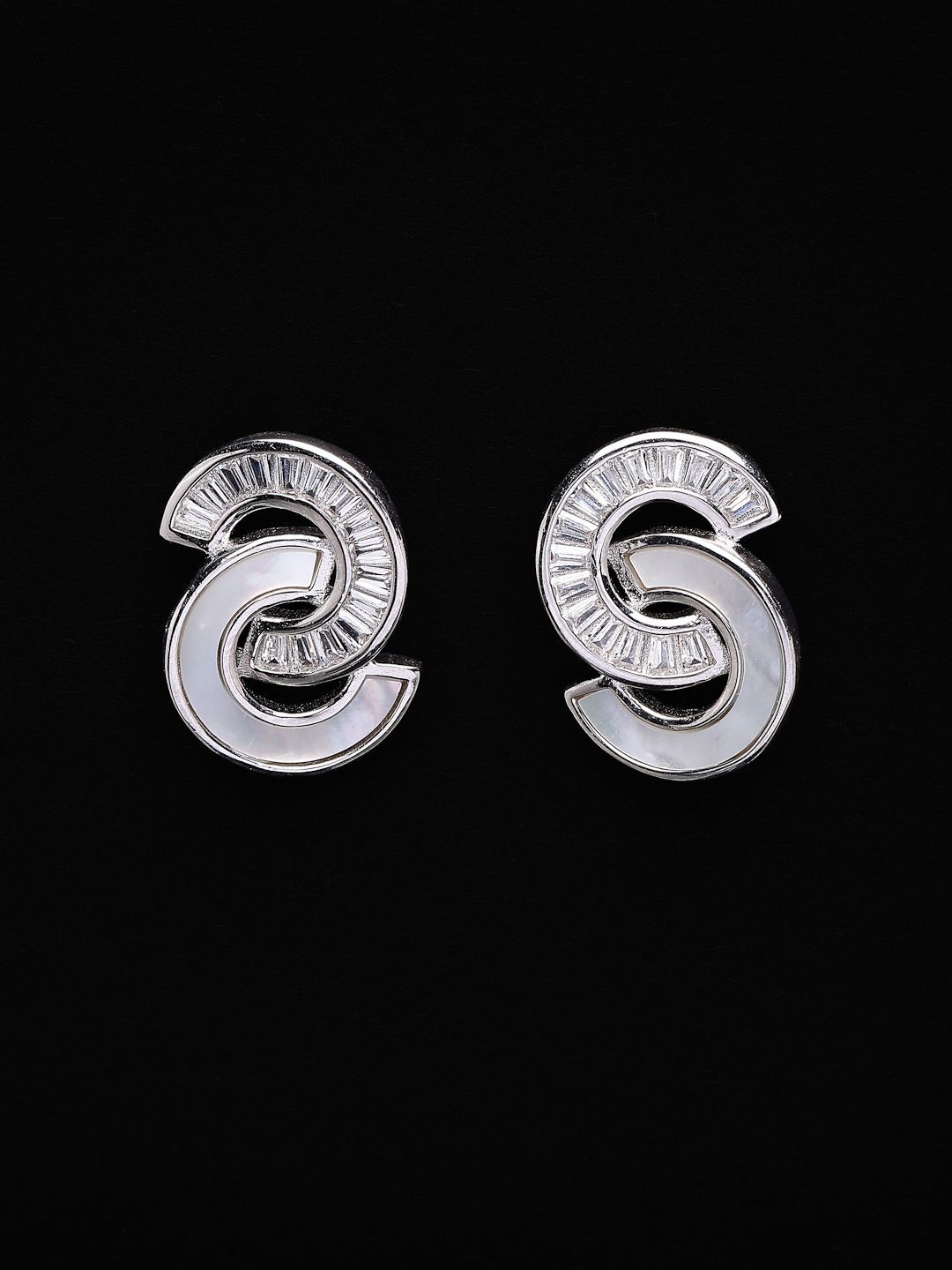PANASH 925 Sterling Silver Bersalut Rhodium Ibu Mutiara & Stud Bertampal CZ