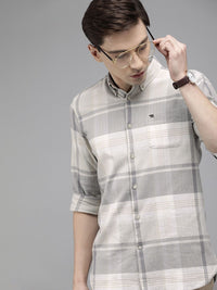 THE BEAR HOUSE Men Grey Slim Fit Pure Cotton Checked Casual Shirt