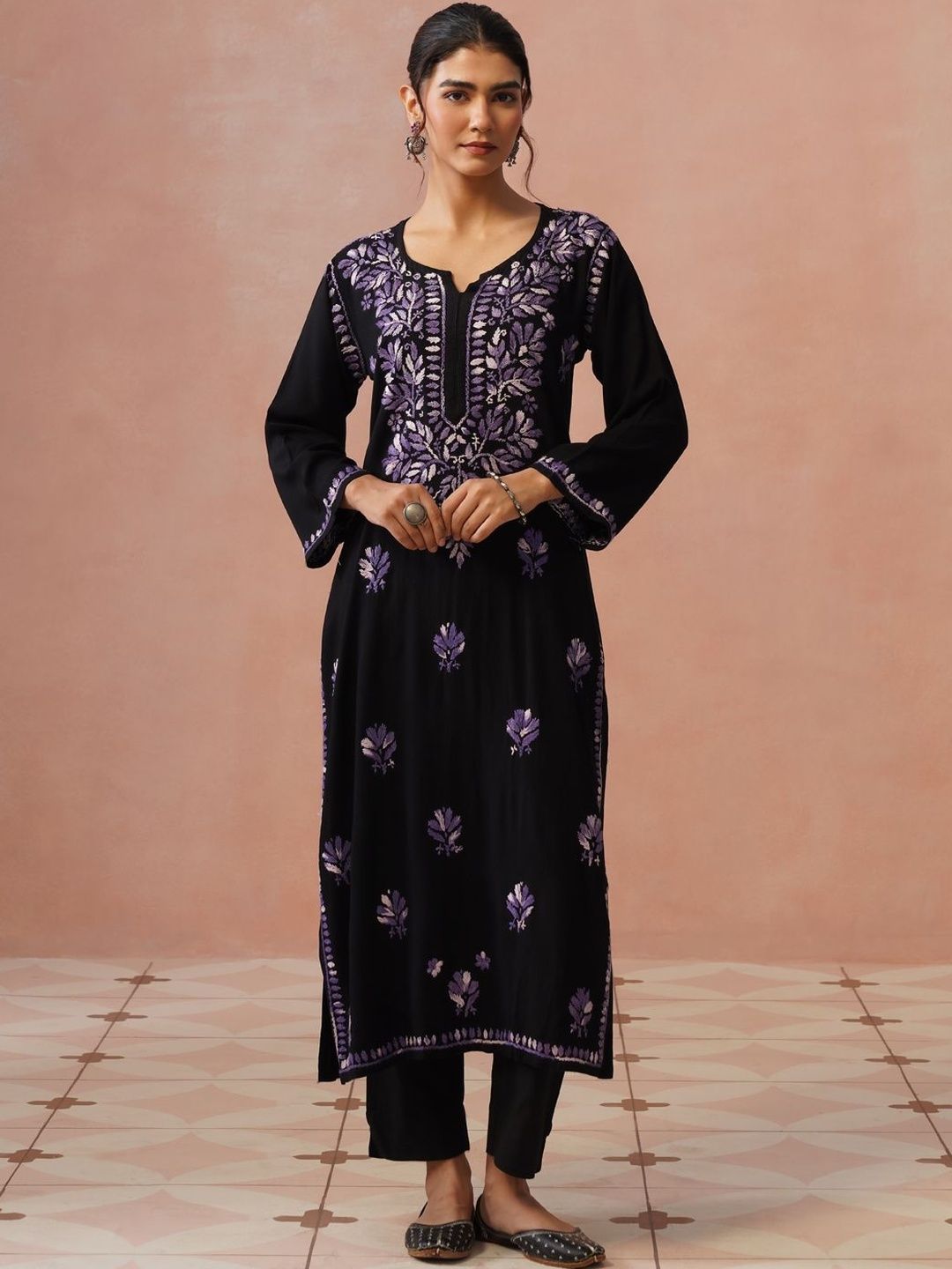 Kurta Sulam Benang Sulam Wanita Rumah Chikankari