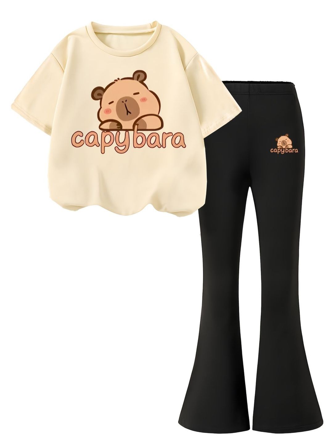YK Girls Printed Round Neck T-Shirt With Trouser