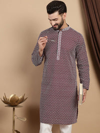 Kurta Lurus Kapas Kolar Mandarin Bercetak Anouk