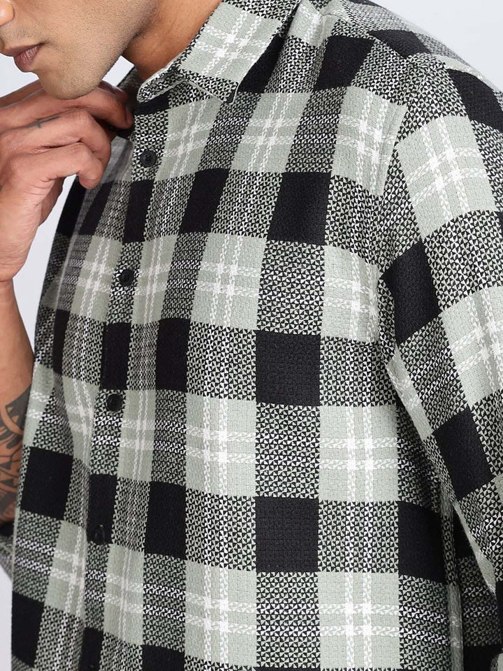 Baju Kasual Kapas Spread Collar Berpetak Eszett