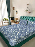 KLOTTHE Blue Floral Printed Dilengkapi 300 King Dilengkapi Cadar Katil Double Dengan 2 Sarung Bantal