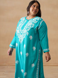 House of Chikankari Women Solid Green 2 Pieces Regular Kurta with Trousers Set