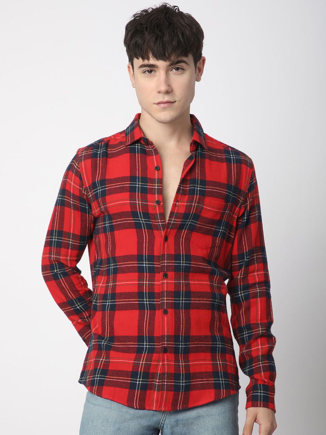 VASTRADO Men Classic Slim Fit Opaque Checked Casual Shirt