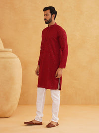 SOJANYA Kurta Kapas Tulen Kolar Mandarin Bersulam Chevron Dengan Churidar
